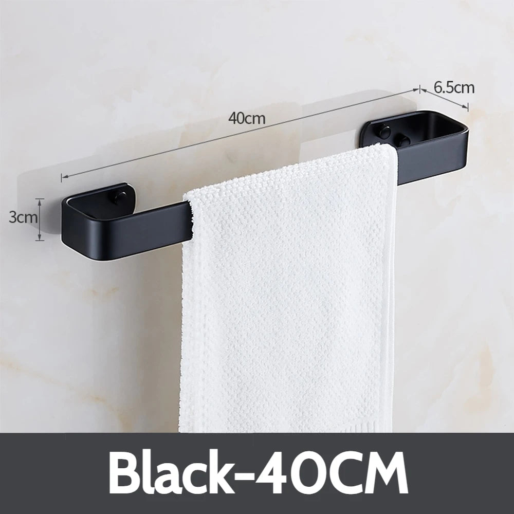 Matte Black No Drill Wall Mounted 30-60cm Towel Rack Bathroom Towel Bar Aluminum Single Towel Rack Bathroom Accessories Hardware