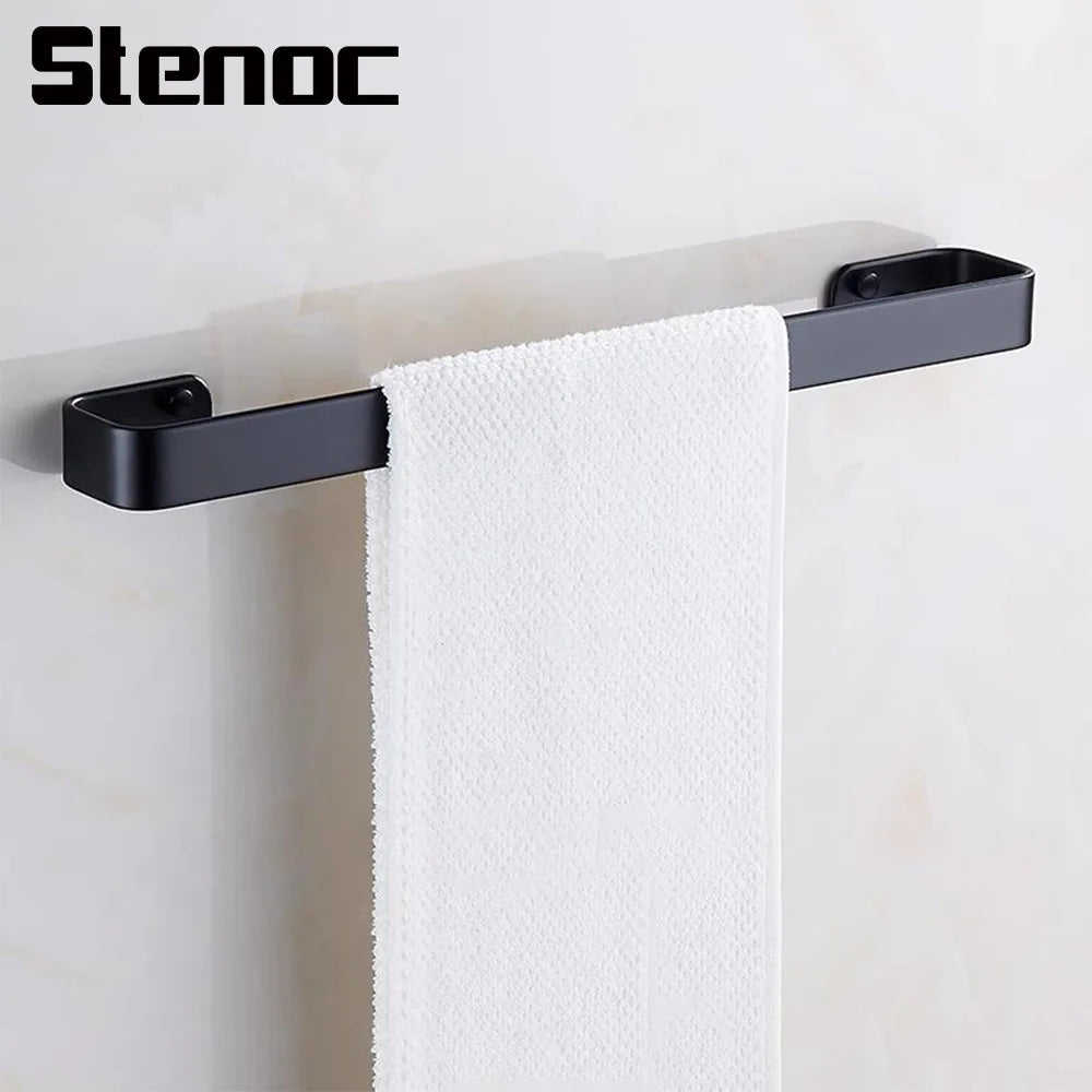 Matte Black No Drill Wall Mounted 30-60cm Towel Rack Bathroom Towel Bar Aluminum Single Towel Rack Bathroom Accessories Hardware