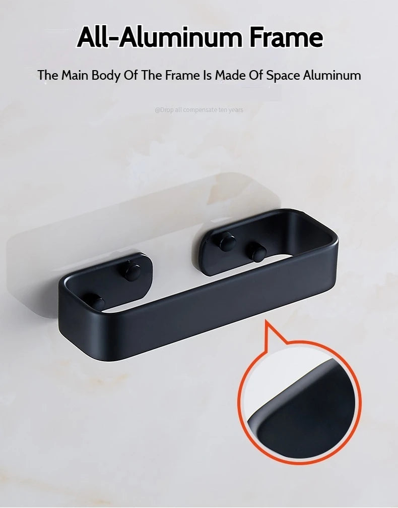 Matte Black No Drill Wall Mounted 30-60cm Towel Rack Bathroom Towel Bar Aluminum Single Towel Rack Bathroom Accessories Hardware