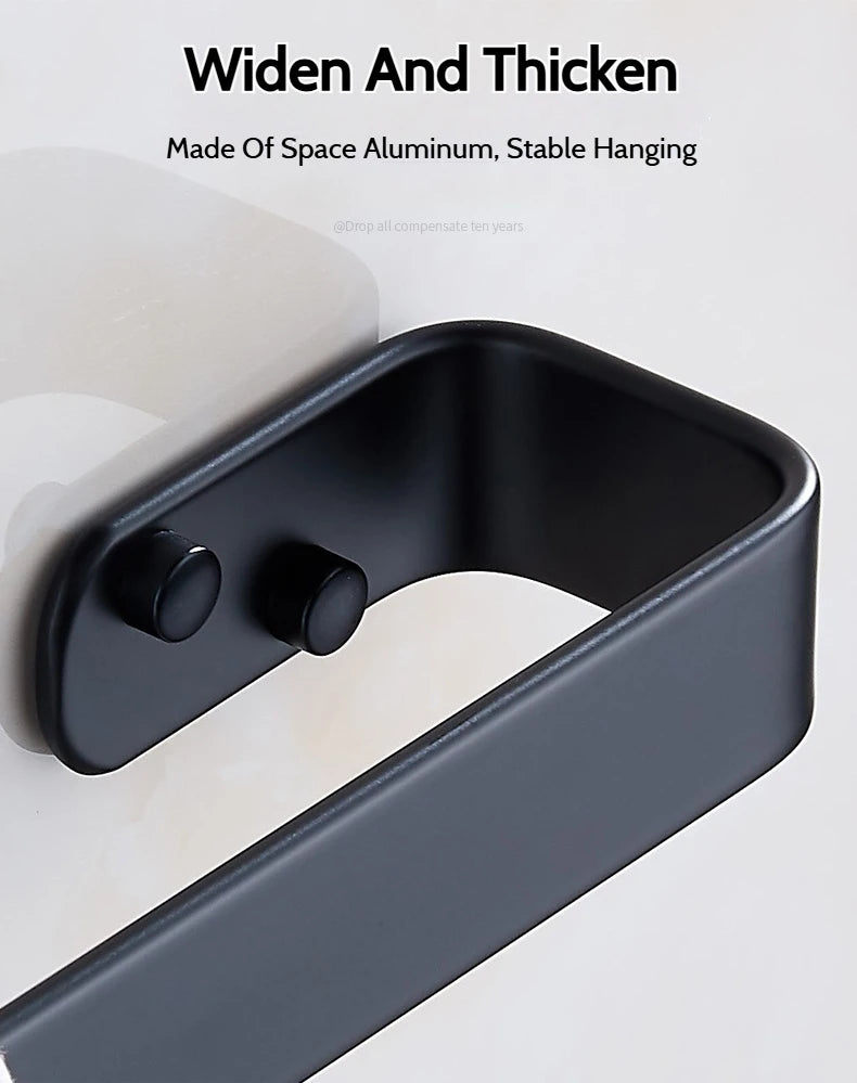 Matte Black No Drill Wall Mounted 30-60cm Towel Rack Bathroom Towel Bar Aluminum Single Towel Rack Bathroom Accessories Hardware