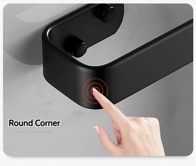 Matte Black No Drill Wall Mounted 30-60cm Towel Rack Bathroom Towel Bar Aluminum Single Towel Rack Bathroom Accessories Hardware