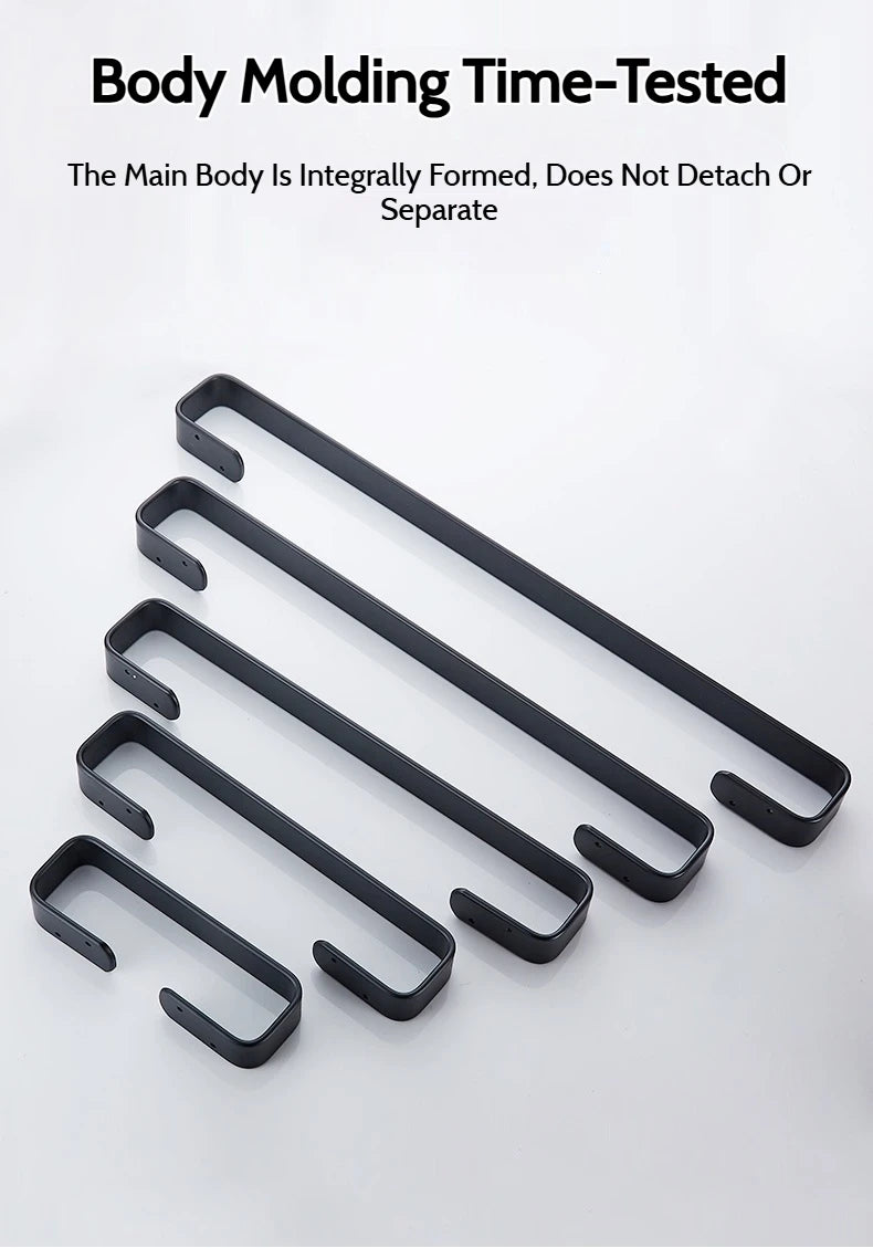Matte Black No Drill Wall Mounted 30-60cm Towel Rack Bathroom Towel Bar Aluminum Single Towel Rack Bathroom Accessories Hardware