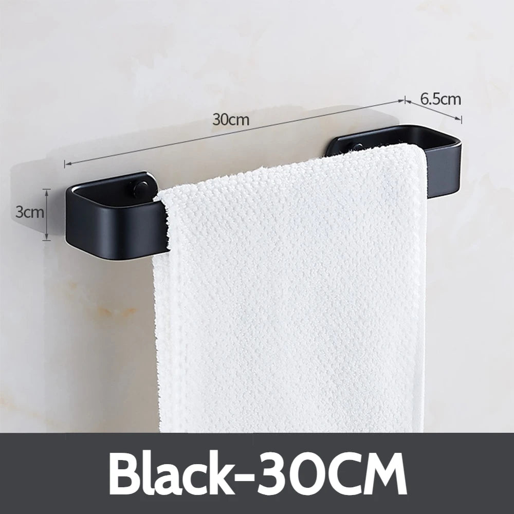 Matte Black No Drill Wall Mounted 30-60cm Towel Rack Bathroom Towel Bar Aluminum Single Towel Rack Bathroom Accessories Hardware
