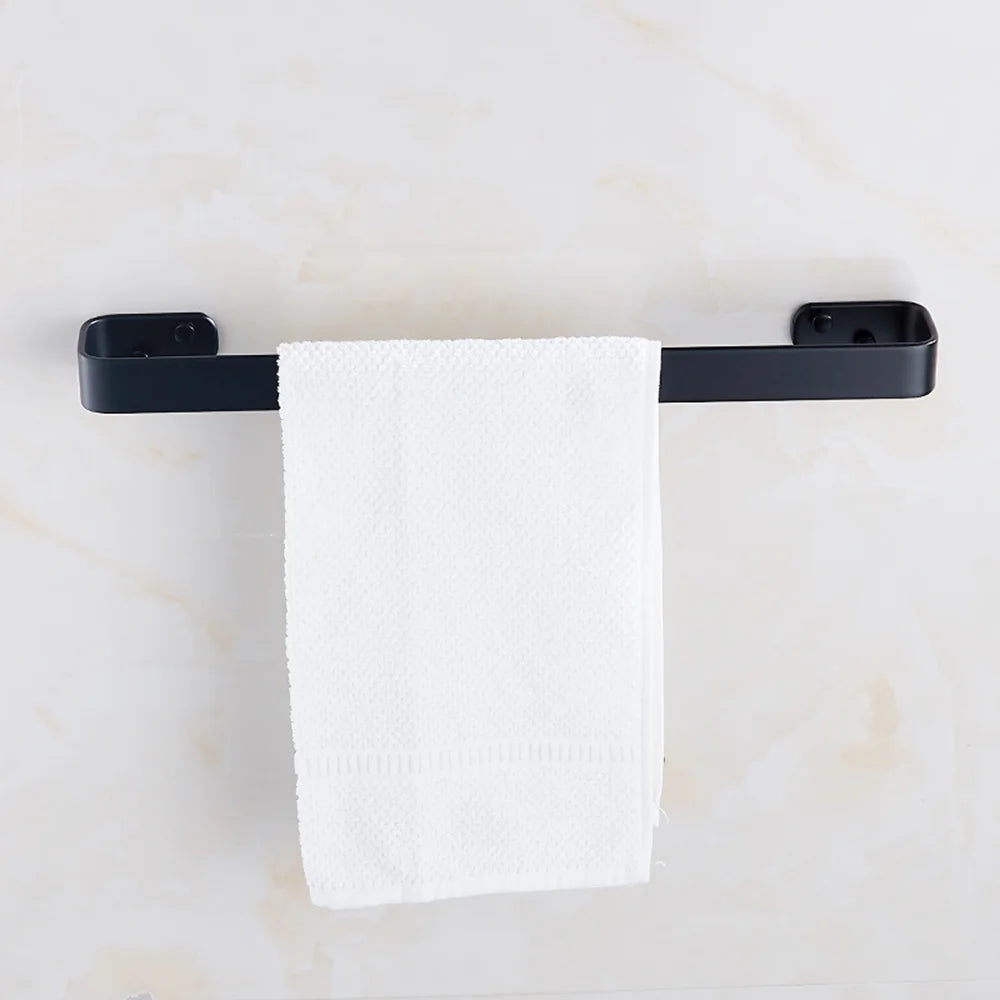 Matte Black No Drill Wall Mounted 30-60cm Towel Rack Bathroom Towel Bar Aluminum Single Towel Rack Bathroom Accessories Hardware