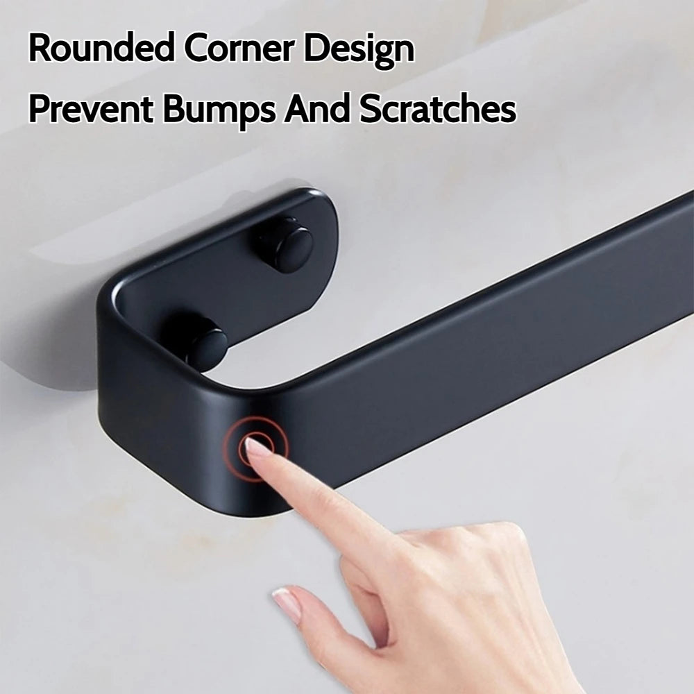 Matte Black No Drill Wall Mounted 30-60cm Towel Rack Bathroom Towel Bar Aluminum Single Towel Rack Bathroom Accessories Hardware