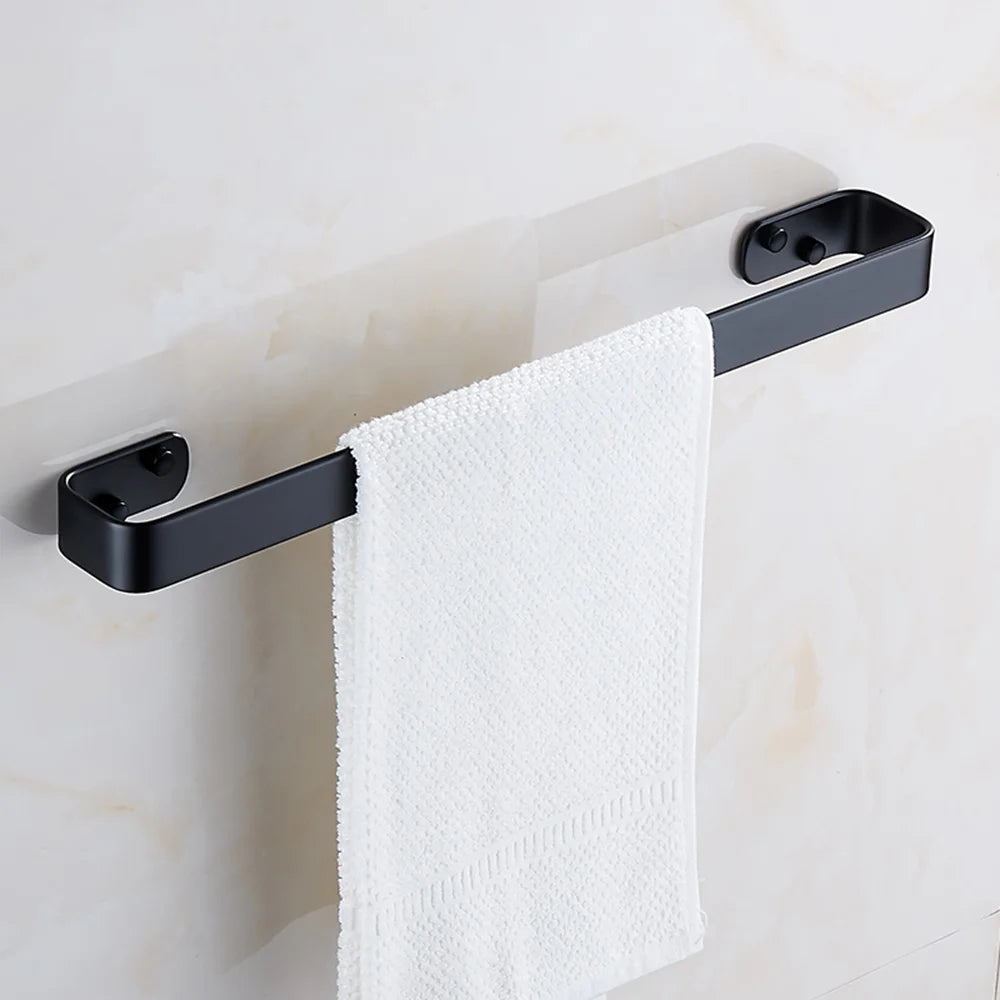 Matte Black No Drill Wall Mounted 30-60cm Towel Rack Bathroom Towel Bar Aluminum Single Towel Rack Bathroom Accessories Hardware