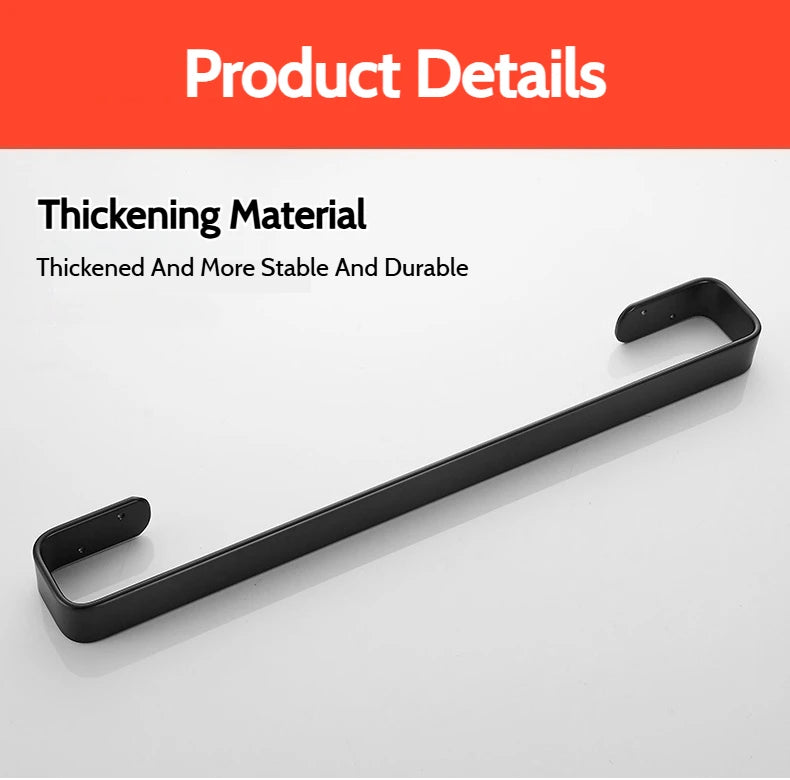 Matte Black No Drill Wall Mounted 30-60cm Towel Rack Bathroom Towel Bar Aluminum Single Towel Rack Bathroom Accessories Hardware